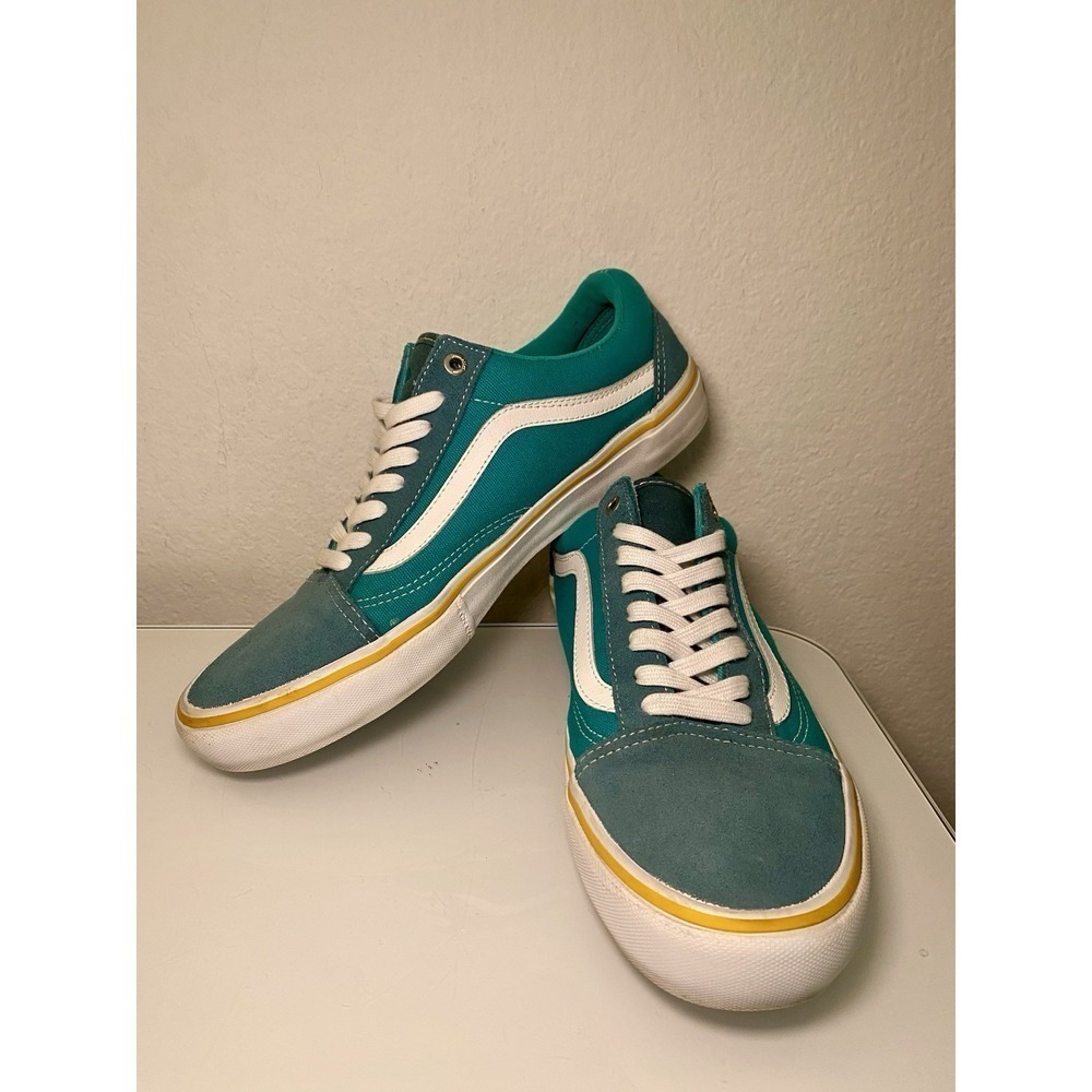 Vans Old Skool Pro Mens Sz 10 Deep Teal/Columbia/Yellow Skate Shoes Suede Canvas